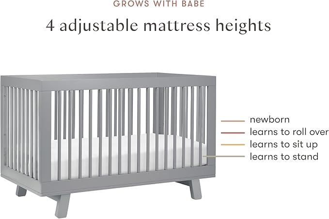 Babyletto Hudson 3-in-1 Convertible Baby Crib - GREENGUARD Gold Certified Convertible Crib to Toddler Bed & Daybed - Wooden Baby Bed with 4 Adjustable Mattress Heights - Strong & Easy Assembly - Grey