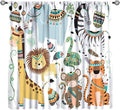 Jungle Tribal Animals Curtains, Southwest Aztec Cartoon Funny Zoo Animals Giraffe Lion Elephant Zebra Tiger Print Thermal Insulation Window Drapes for Kids Boys Girls Bedroom Living Room 42x45 Inch
