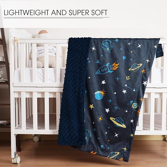 david's kids Micro Fleece Minky Baby Blanket for Boys with Double Layer and Soothing Raised Dots, Breathable and Soft Lightweight Receiving Blanket for Newborns, 40x50 Inches, Space