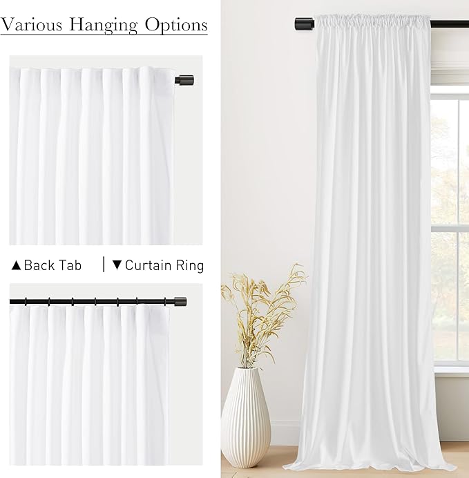 StangH White Velvet Curtains 108 inches Long, Luxury Back Tab Privacy Protect Window Drapes for Living Room Sliding Door/Patio/Laundry, W52 x L108, 2 Panels