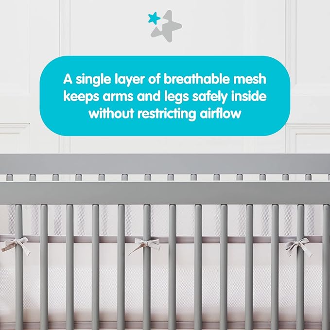 Breathable Mesh Liner for Full-Size Cribs, 9" H (23cm) Essential 2mm Mesh, White (Size 4FS Covers 3 or 4 Sides)