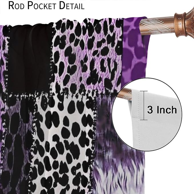 Brown Leopard Curtain, Purple Patchwork Cheetah Panthera Zebra Giraffe Print Safari Wildlife African Wild Animal Skin Window Curtains for Living Room Bedroom 55" W X 63" L