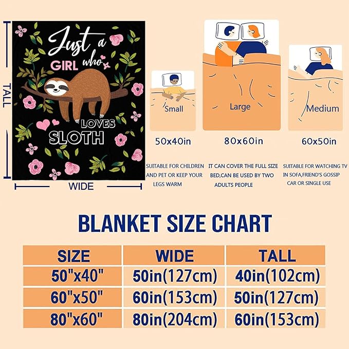 Sloth Blanket Ultra Soft Cozy Flannel Sloth Throw Blanket for Women Girls Adults Gifts 60"x50"