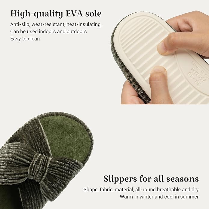 Chantomoo Slippers for Women Memory Foam House Bedroom Corduroy Bow Crossbands Slipper Shoes Comfy Trendy Gift Slippers