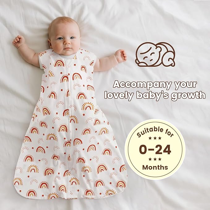 PHF Soft Baby Sleep Sack 6-12 Months 100% Organic Cotton Wearable Blanket, 2-Way Zipper 0.5 TOG Toddler Sleeping Sack 3 Pack, Comfy Sleep Bag for Baby Boys Girls, Rainbow (Medium)