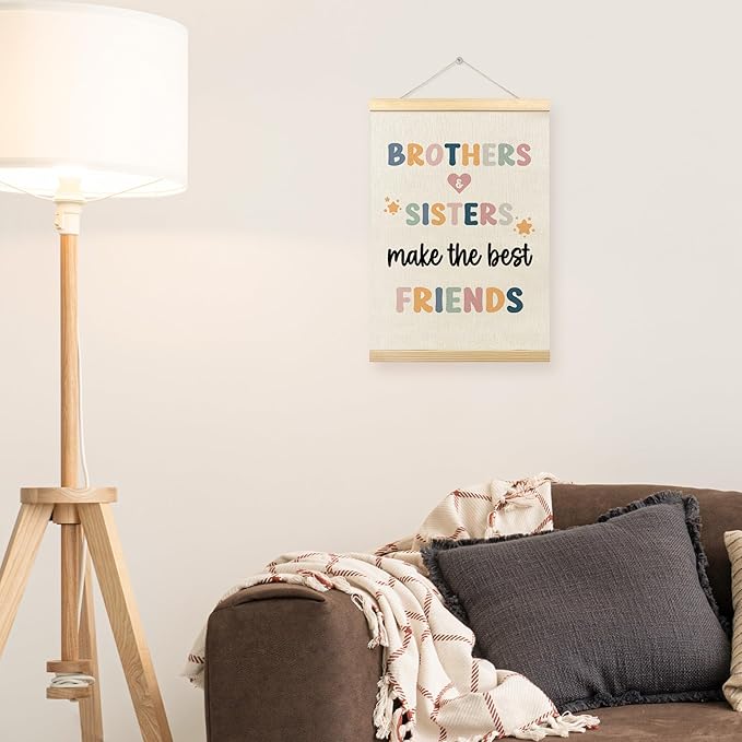 TLESKE Kids Room Playroom Poster Hanger Frame, Brothers Sisters Make the Best Friends Hanging Wall Art Decor for Kids Bedroom Nursery Playroom, Baby Room Wall Prints Picture Artwork Banner, 12x16