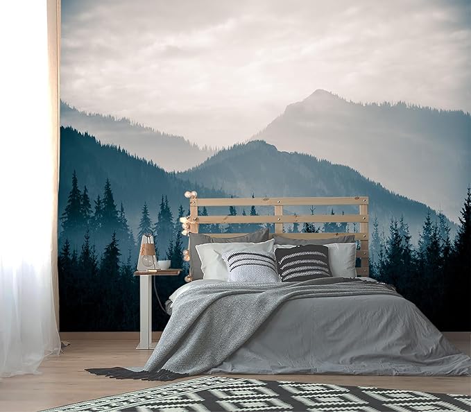 XMPMBM-Misty Forest Fabric Wallpaper Pine Forest Living Room Bedroom Bathroom Wall Mural-W 176" X H 113"（138 Square Foot）