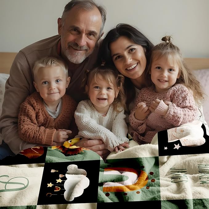 Custom Safari Animals Blanket Gift, Personalized Baby Blanket with Name, Soft Plush Flannel/Sherpa Fleece Throw Blankets for Toddler Kid Teen Boys Girls Color09