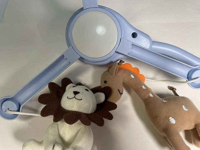Pack and Play Crib Mobile for Boys or Girls,Light Blue Bassinet Mobile with Music,Rotation,Nursy Lights,Natural Sounds,Timer Function,Starlight Projection