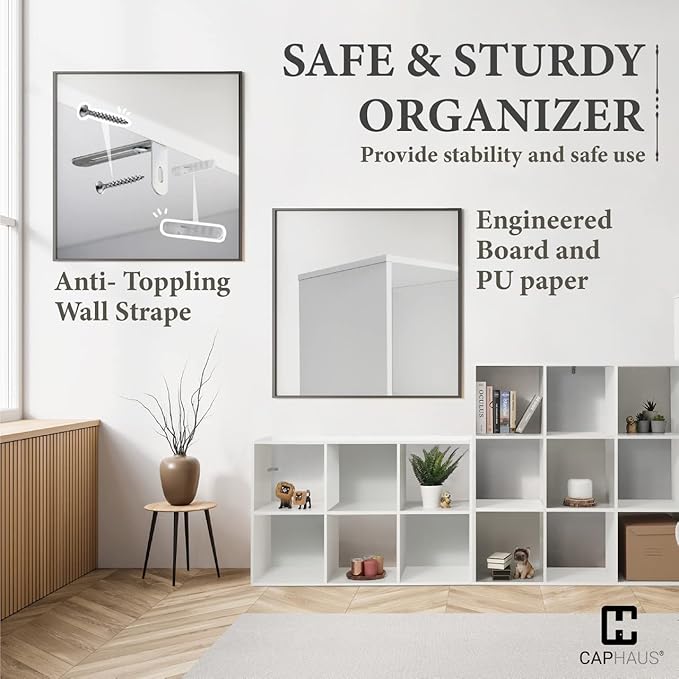 CAPHAUS 11-Inch Cube Storage Organizer Shelf, Home Storage Shelf Divider w/Back, 8-Cube Storage Bookcase, White
