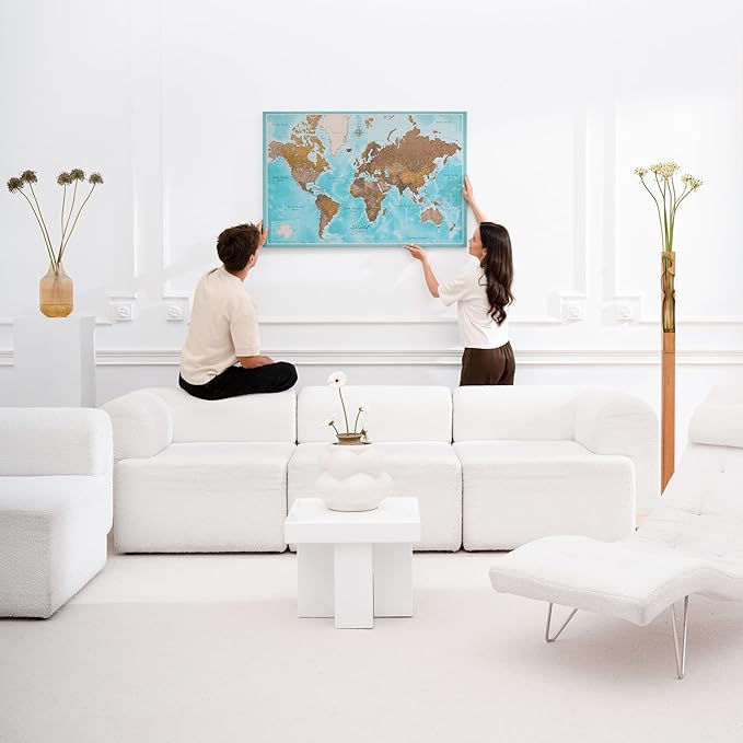 Canvas World Map with Cork Pin Board - English Lettering - Decorative Wall Decoration for All Rooms - Canvas Pictures with World Map Motif (70x50 cm, Pattern 10)