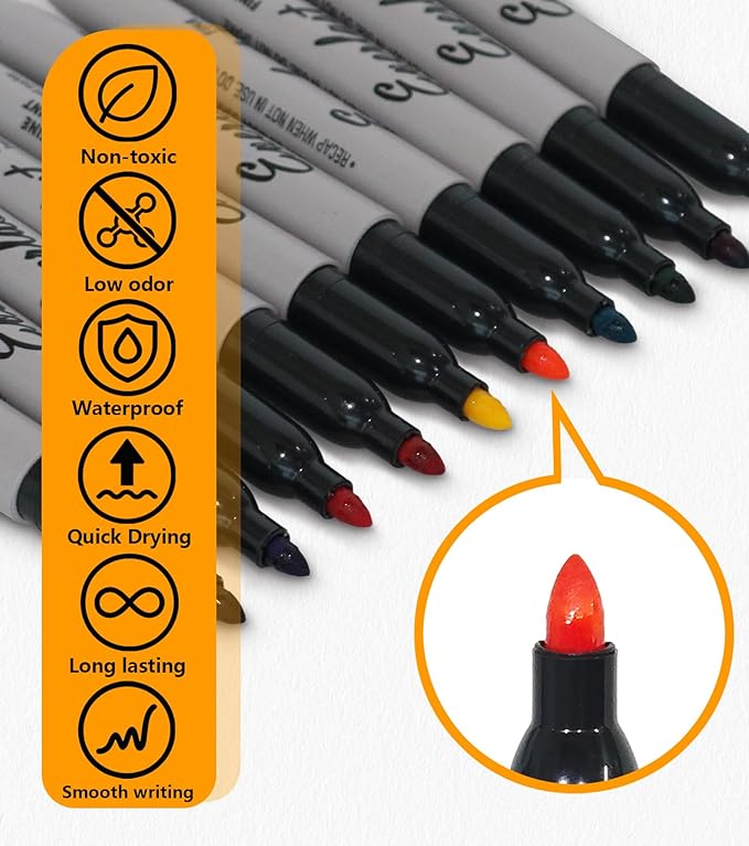 Permanent Marker Set, Fine Point, 10 Pack, Waterproof, Quick Drying, Multicolor Writing Pens for Most Surfaces Permanent Markers