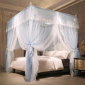 VETHIN 4 Corners Post Ruffle Princess Bed Canopy Curtain-Double Layer Cozy Drape Netting 4 Opening Mosquito Net for Girls Adults Bedroom Decoration (Gray/White,59" W*82" L*82"*H/Queen)