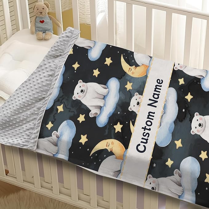 Custom Baby Blanket with Name, Double Layer Soft Dot Back Personalized Baby Blanket for Boys Girls, Polar Bear Blanket for Newborn Toddler, Customized Swaddle for Kids Birthday Gifts(47" x60)