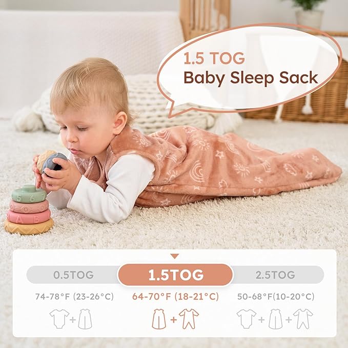 Yoofoss Fleece Baby Sleep Sack 2 Pack 1.5 Tog Baby Wearable Blanket with 2-Way Zipper