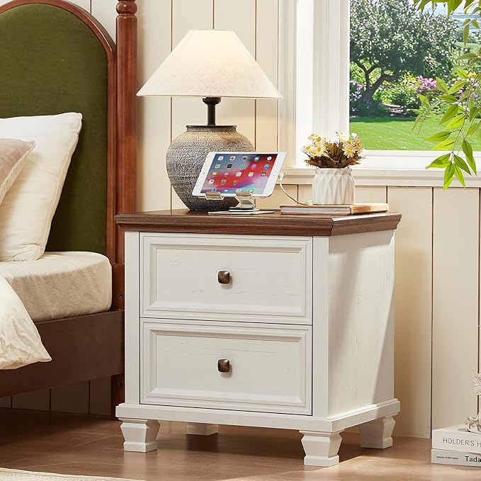 Farmhouse Bedroom Dresser and Nightstand Set of 4, 6 Drawer Low & 5 Drawers Dresser & 2 Drawer Nightstand Set, Rustic Wood Furniture Set for Bedroom, Hallway, White