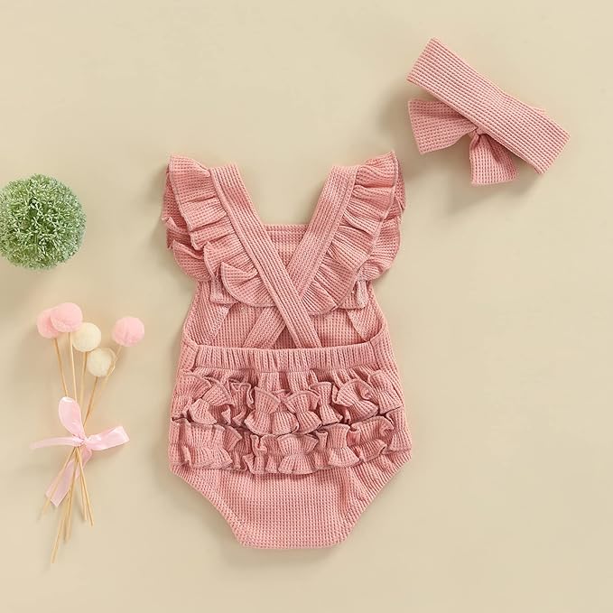 Meihuida Newborn Baby Girl Sleeveless Rompers Summer Clothes Cotton Bodysuit with Headband