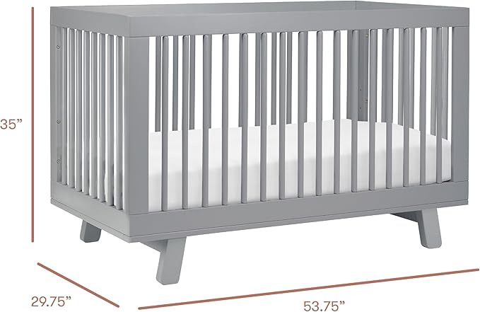 Babyletto Hudson 3-in-1 Convertible Baby Crib - GREENGUARD Gold Certified Convertible Crib to Toddler Bed & Daybed - Wooden Baby Bed with 4 Adjustable Mattress Heights - Strong & Easy Assembly - Grey