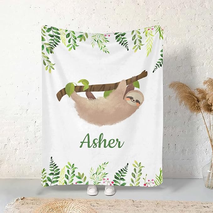 Cute Sloth Personalized Receiving Sherpa Fleece Baby Blankets for Girls Boys Kids, Swaddle Blankets Gift for Newborn Crib Infants 30x40 Inches