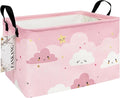 FANKANG Storage Bins, Nursery Hamper Canvas Laundry Basket Foldable with Waterproof PE Coating Large Storage Baskets for Kids Boys and Girls, Office, Bedroom, Clothes,Toys(Rec-pink cloud ）
