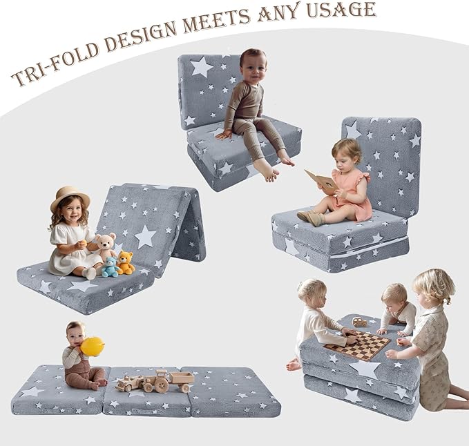 MeMoreCool Foldable Floor Mattress for Kids, Toddler Floor Nap Mat for Sleeping Daycare, Small Child Foldable Mattress Floor Bed, Trifold Futon Portable Tri Folding Mattress, Glow 75x25 Inch