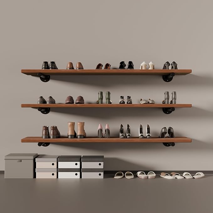IEO Floating Shelves for Wall Shelf 48 inches Long 11.8" Extra Width Farmhouse Bathroom Decor Bedroom Kitchen Shelves Living Room Wall Mounted Set of 3, Rustic Brown Soild Wood