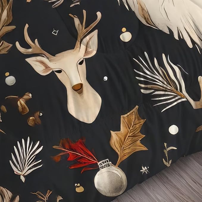 Black Christmas Comforter Set King Size Santa Claus Bedding for Girls Teen Women Xmas Reindeer Holiday Bedroom Quilt Bed Sets, 1 Comforter 2 Pillowcases