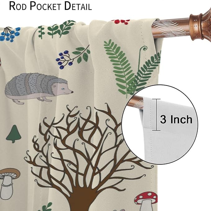 Kids Forest Animal Curtains, Rustic Cute Wild Animal Fox Deer Hedgehog Window Treatments Farmhouse Woodland Window Drapes for Girls Boys Nursery Toddler Bedroom 84x84in