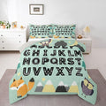 Feelyou Alphabet Kids ABC Learning Comforter Set All Season Cute Fox Bedding Set with 2 Pillow Cases Educational Nursery Art Kids Queen Bedclothes Woodland Animals Bedroom Decor Duvet Quilt