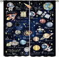 Cartoon Kids Alphabet Astronaut Curtain，Retro Cute Cosmic Galaxy Letter Printed Rod Pocket Blackout Window Treatments for Boys Girls Bedroom Living Room School 42" W X 45" L