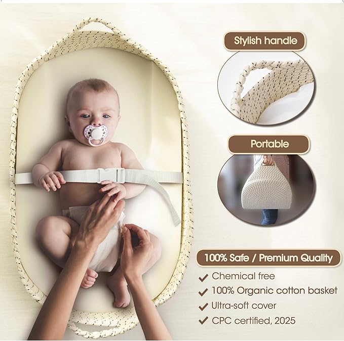J&Joo Baby Changing Basket - Waterproof Pad Cover, Portable, Changing Table Topper, Changing Pad for Dresser, Nursery Changing Station, Newborn Basket, Infant Mat, Gift for Baby Shower (Cream)