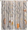 Kids Woodland Animal Window Curtains, Autumn Forest Hedgehog Rabbits Squirrel Fox Birds Blackout Rod Pocket Treatments Drapes for Boys Girls Bedroom 42x63in