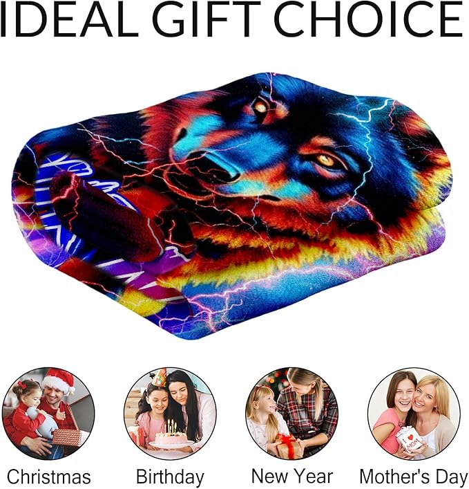 Custom Boys Blanket Gifts Wolf Throw Blankets for Toddler, Boys - Personalized Cozy Fuzzy Animals Flannel Stuff for Couch, Office & Travel