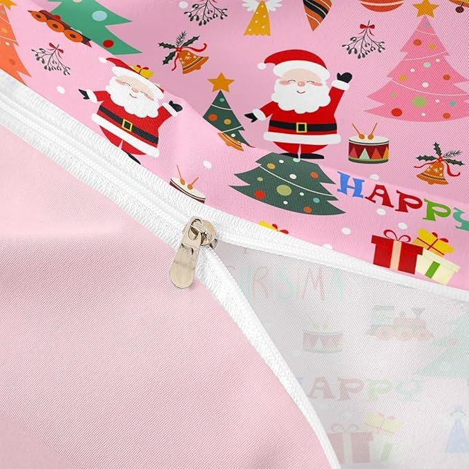 Christmas Bedding Duvet Cover Set Kids Santa Claus Xmas Theme Bedding Set Boys Girls Decor Christmas Tree Comforter Cover Set Microfiber Pink New Year Bedspread Cover Bedroom Bedclothes Twin Size
