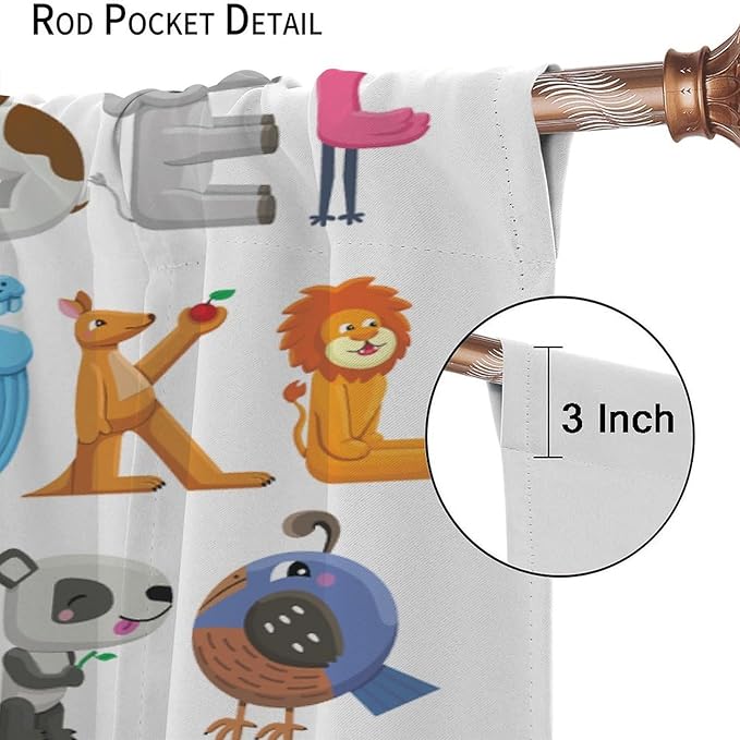 Kids Alphabet Curtains Cartoon Animal Baby Children Funny Learning Educational Curtain with Rod Pocket for Bedroom Nursery Decor Drapes Window Treatments 2 Panels Set 63x63in
