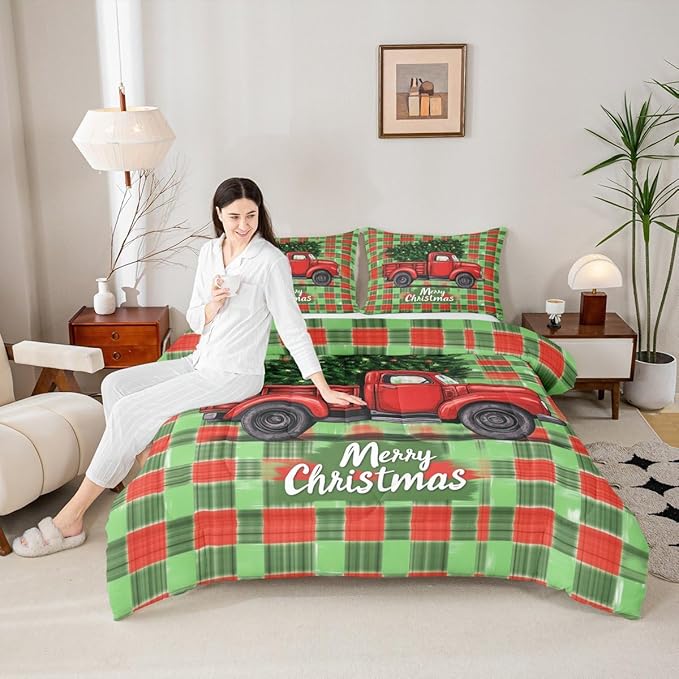 Feelyou Merry Christmas Comforter Set All Season Christmas Tree Bedding Set with 2 Pillow Cases Snowflake Microfiber Kids Queen Bedclothes Winter Bedroom Decor Duvet Quilt Breathable Soft