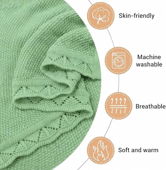 Baby Knit Blanket Soft Breathable Cotton Scallop Border Blankets Newborn Knitted Blanket Swaddle Blankets Gifts for Baby Newborn Toddler Shower Boy Girl New Mom Birthday Christmas SG 30x40