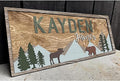 Personalized Wooden baby name sign for nursery, Woodland theme nursery, Animal for kids room decor, Custom name sign for boys, Door hanging gift/2