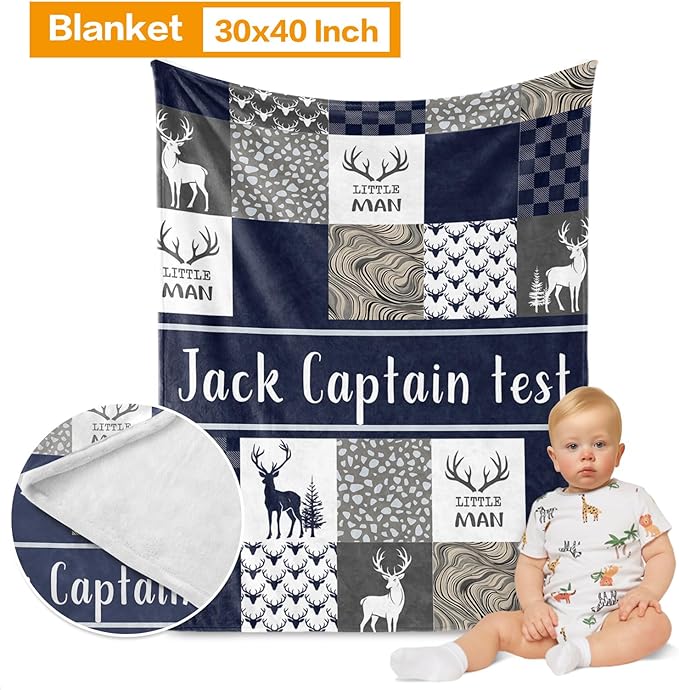 Custom Crib Bedding Set - Deer Design Personalized Name Baby Nursery Bedding 3 Pcs Set - Chic Soft Blanket, Sheet, Pillowcase for Newborns Boys Girls Gifts Color03