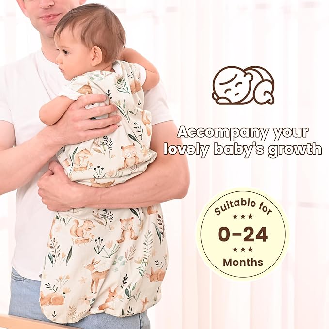PHF Soft Baby Sleep Sack 18-24 Months 100% Organic Cotton Wearable Blanket, 2-Way Zipper 0.5 TOG Toddler Sleeping Sack 3 Pack, Comfy Sleep Bag for Baby Boys Girls, Woodland (X-Large)