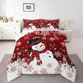 Manfei Snowman Comforter Set Queen Size, Snowflake Balloon Xmas Decor Down Comforter with 2 Pillowcases, Christmas Red Bedding Set 3pcs for Kids Boy Girls Bedroom Decor Lightweight Duvet Insert