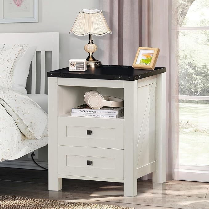 Farmhouse Living Room Sets, Night Stands Set of 2 and 6 Drawers Dresser for Bedroom, 54 Inch Wide Wood Dresser and 18.1" Night Stands with Charging Station for Bedroom, Living Room, Hallway