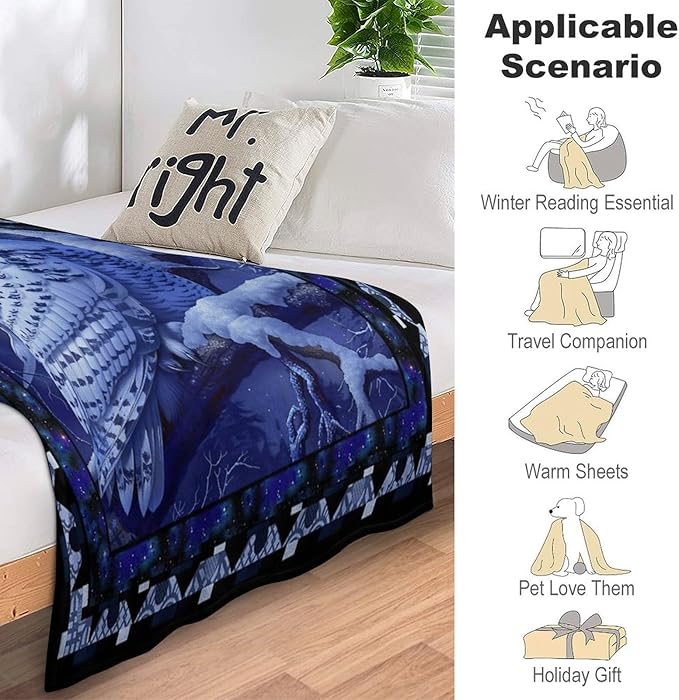 Owl Night Throw Blanket Owls Moon Print Blankets Gifts for Couch Sofa Bed Stuff Decor Soft Cozy Fleece Plush Flannel Bedding for Lover Men Women Adults 60"x80"