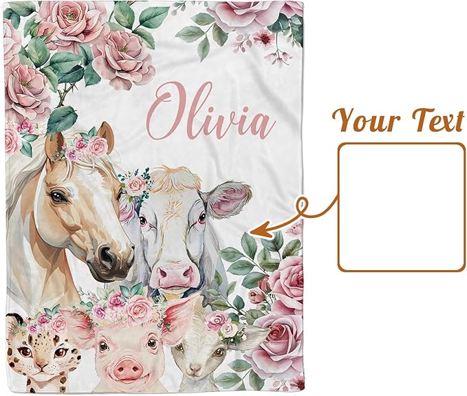 Personalized Baby Blankets for Boys Girls, Custom Baby Blanket with Name, Farm Animals Blanket Personalized, Receiving Swaddle Blanket Suitable for Infants & Toddler, (60" x80)
