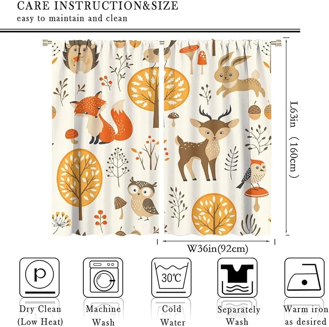 Kids Forest Animal Curtains,Baby Bedroom Window Treatments, Cartoon Watercolor Forest Animal Lion Boys Girls Children Bedroom Drapes 72x63in
