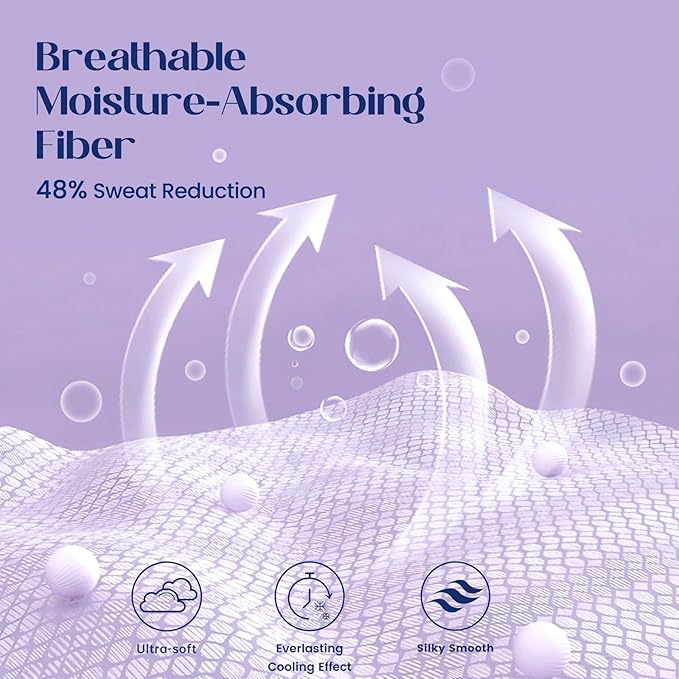 Dream Valley® Queen Sheet Set, Cooling Fitted Sheet with 2 Pillowcase-3 PCS with No Flat Sheet,Q-Max > 0.4 Aerocool, Cooling for Night Sweats, Hot Sleepers,deep Pocket up to 15",Lavender Fog
