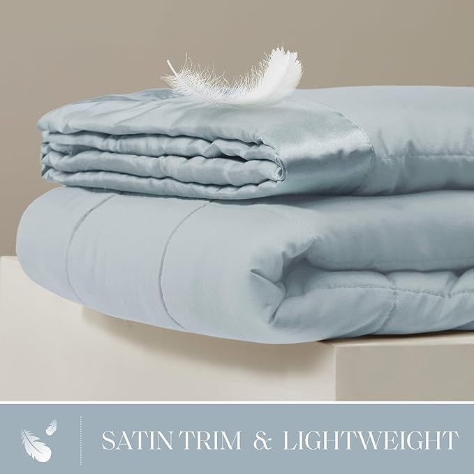 Madison Park Windom Down Alternative Blanket, Premium 3M Scotchgard Moisture Wicking Treatment, Lightweight and Soft Bed Cover For All Season, Satin Trim, Blue King