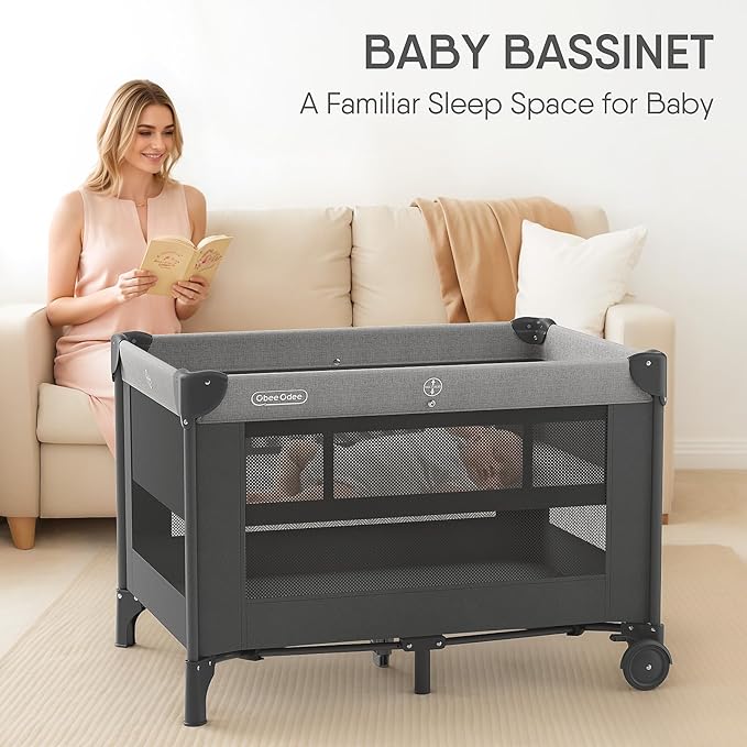 4-in-1 Baby Bassinet with Playard, Sleeper Nest, Changing Table, Mosquito Net & Canopy, Storage and Toys for Newborn to Toddler