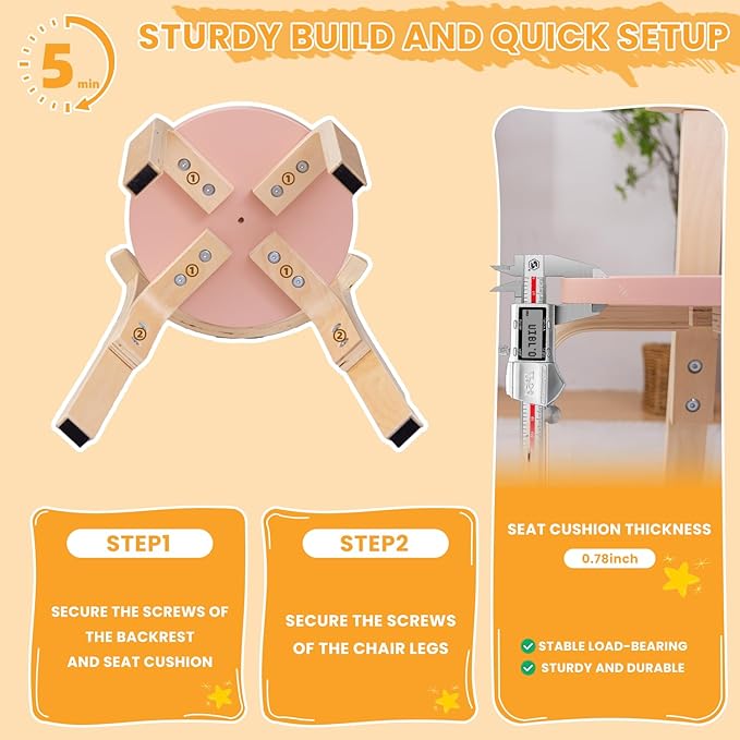 Swegrow Wooden Kids Chair, Toddler Chair for Table, Kids Stackable Chairs, Kid Wooden Furniture for Family/Playroom/Classroom（Set of 2-Color）