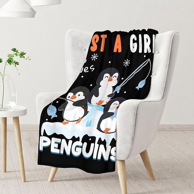 Penguin Blanket for Kids - 30" x 40" Inches Cute Throw Blanket Gifts for Girls Boys - Black Soft Warm Throws for Sofa, Lap & Office